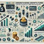 Infographic titled "Understanding Growth Funds: A Guide to Investing in High-Potential Stocks," featuring charts, graphs, and icons representing financial growth, with key terms such as "High-Potential Stocks," "Investment Strategy," and "Risk Management." The design is clean and modern with a color scheme of blue, green, and white.